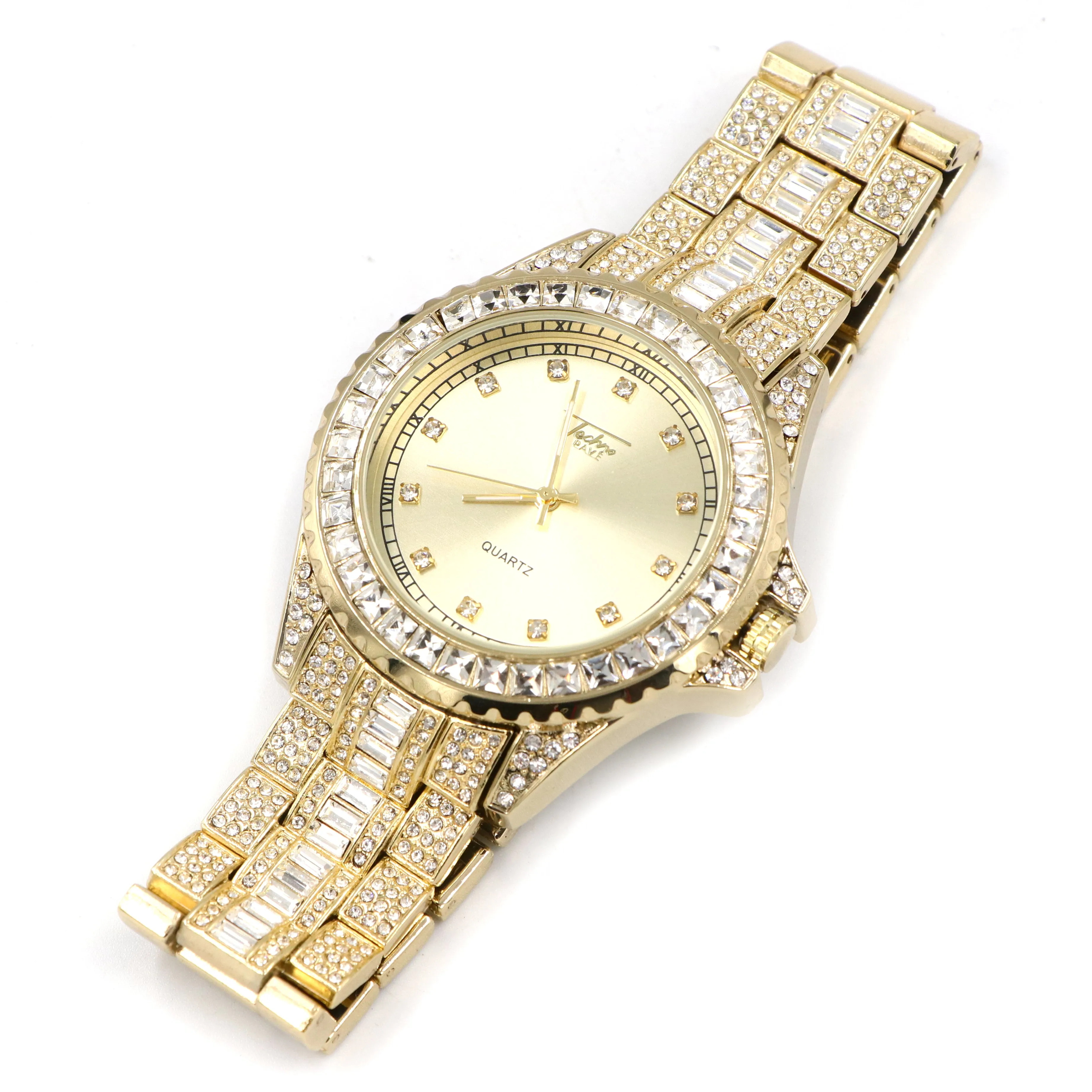 Raonhazae Hip Hop Iced Lab Diamond Akon 14K Gold Plated Watch with Stone - G11
