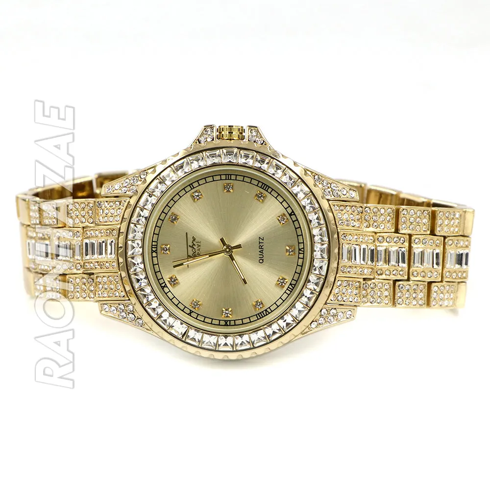 Raonhazae Hip Hop Iced Lab Diamond Akon 14K Gold Plated Watch with Stone - G11
