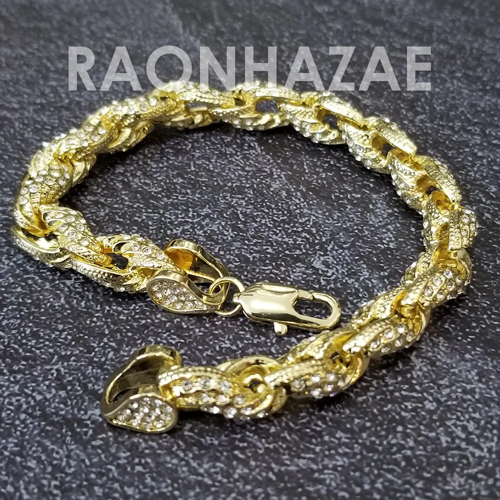 Raonhazae Hip Hop Iced Lab Diamond Black Face Drake 14K Gold Plated Watch with Rope Bracelet Set - GTR001