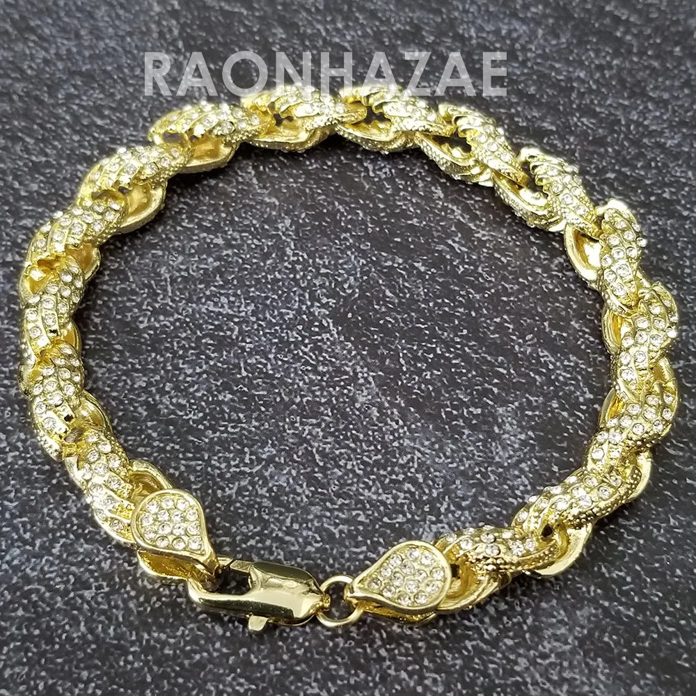 Raonhazae Hip Hop Iced Lab Diamond Blue Face Drake 14K Gold Plated Watch with Rope Bracelet Set - GTR001