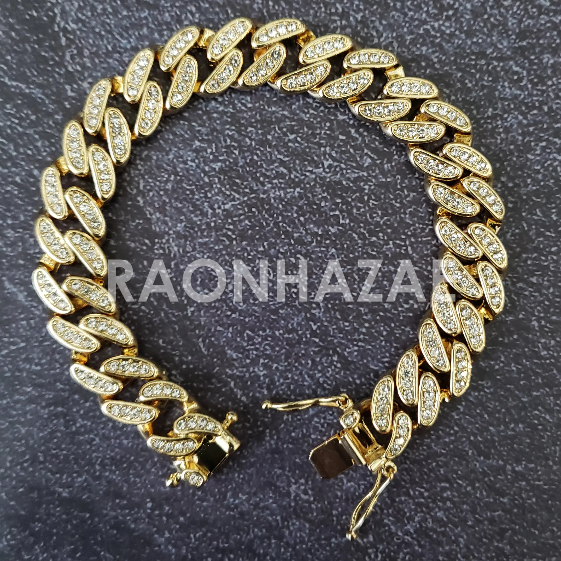 Raonhazae Hip Hop Iced Lab Diamond Drake 14K Gold Plated Watch with 12mm Cuban Link Bracelet Set