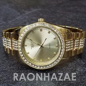 Raonhazae Hip Hop Iced Lab Diamond Gold Face Drake 14K Gold Plated Watch with Miami Cuban Chain Set - GTX004