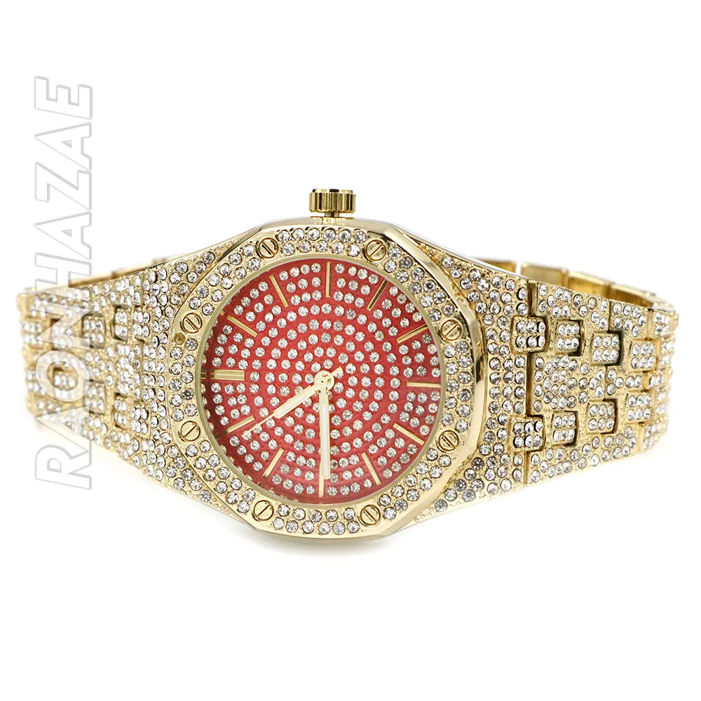 Raonhazae Hip Hop Iced Lab Diamond  Watch and 12mm Cuban Link Bracelet Set