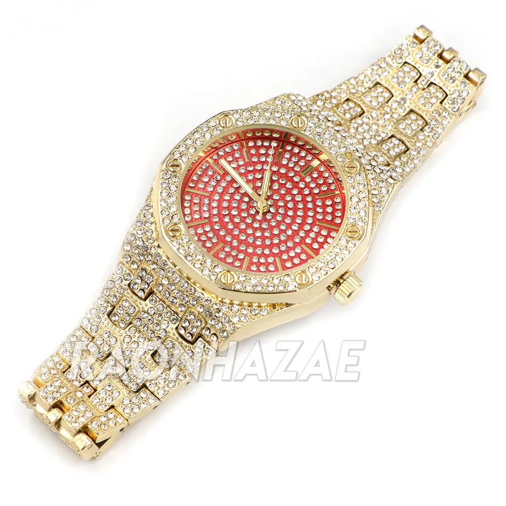 Raonhazae Hip Hop Iced Lab Diamond  Watch and 12mm Cuban Link Bracelet Set