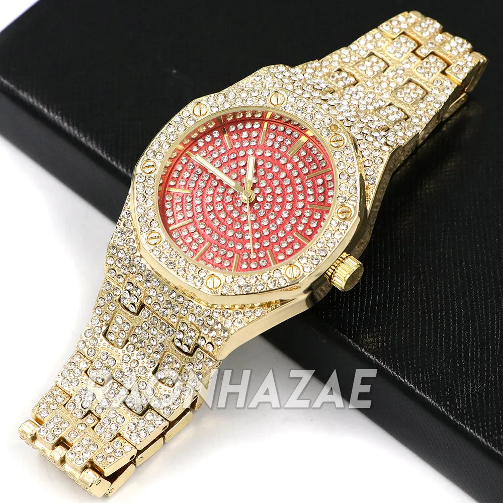 Raonhazae Hip Hop Iced Lab Diamond  Watch and 12mm Cuban Link Bracelet Set