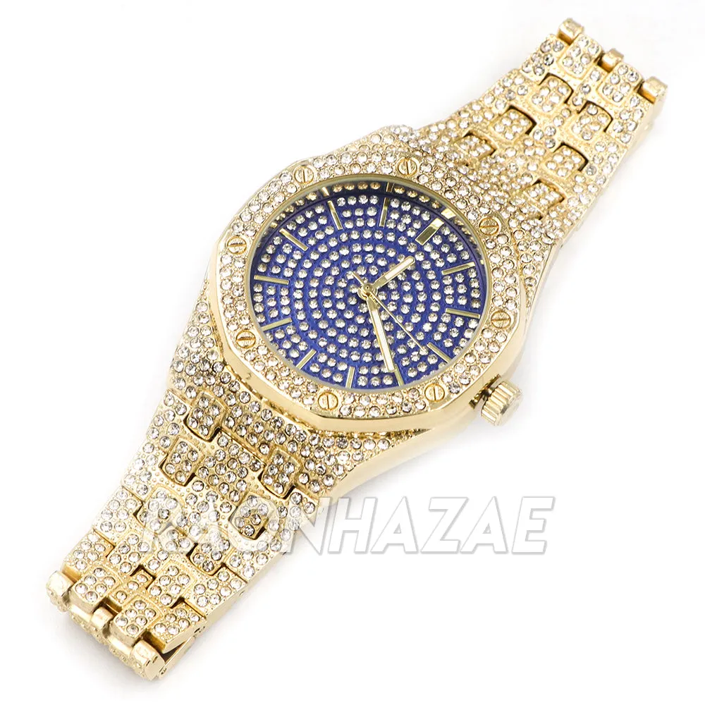 Raonhazae Iced Lab Diamond Watch w/ 15mm Cuban Link Bracelet Set
