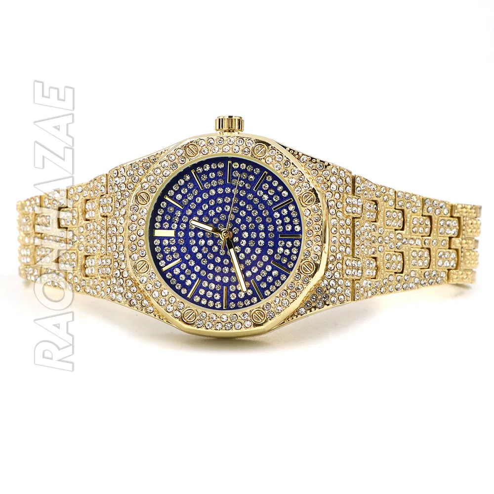 Raonhazae Iced Lab Diamond Watch w/ 15mm Cuban Link Bracelet Set