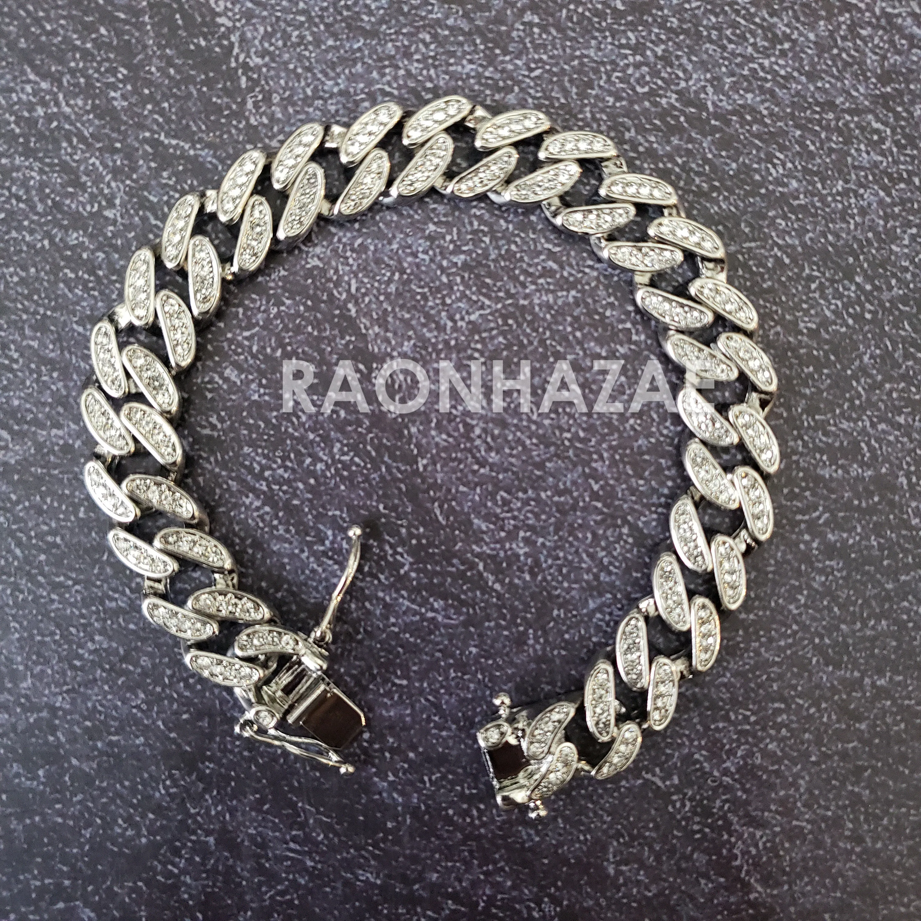 Raonhazae Silver Hip Hop Iced Lab Diamond Meek Mill Drake Blue / Red Face 14K White Gold Plated Watch with 12mm Cuban Link Bracelet Set