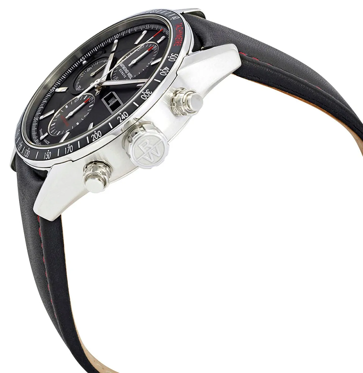 Raymond Weil Freelancer Automatic Chronograph Stainless Steel Black Dial Black Leather Strap Day/Date Mens Watch 7731-SC1-20621