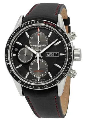 Raymond Weil Freelancer Automatic Chronograph Stainless Steel Black Dial Black Leather Strap Day/Date Mens Watch 7731-SC1-20621