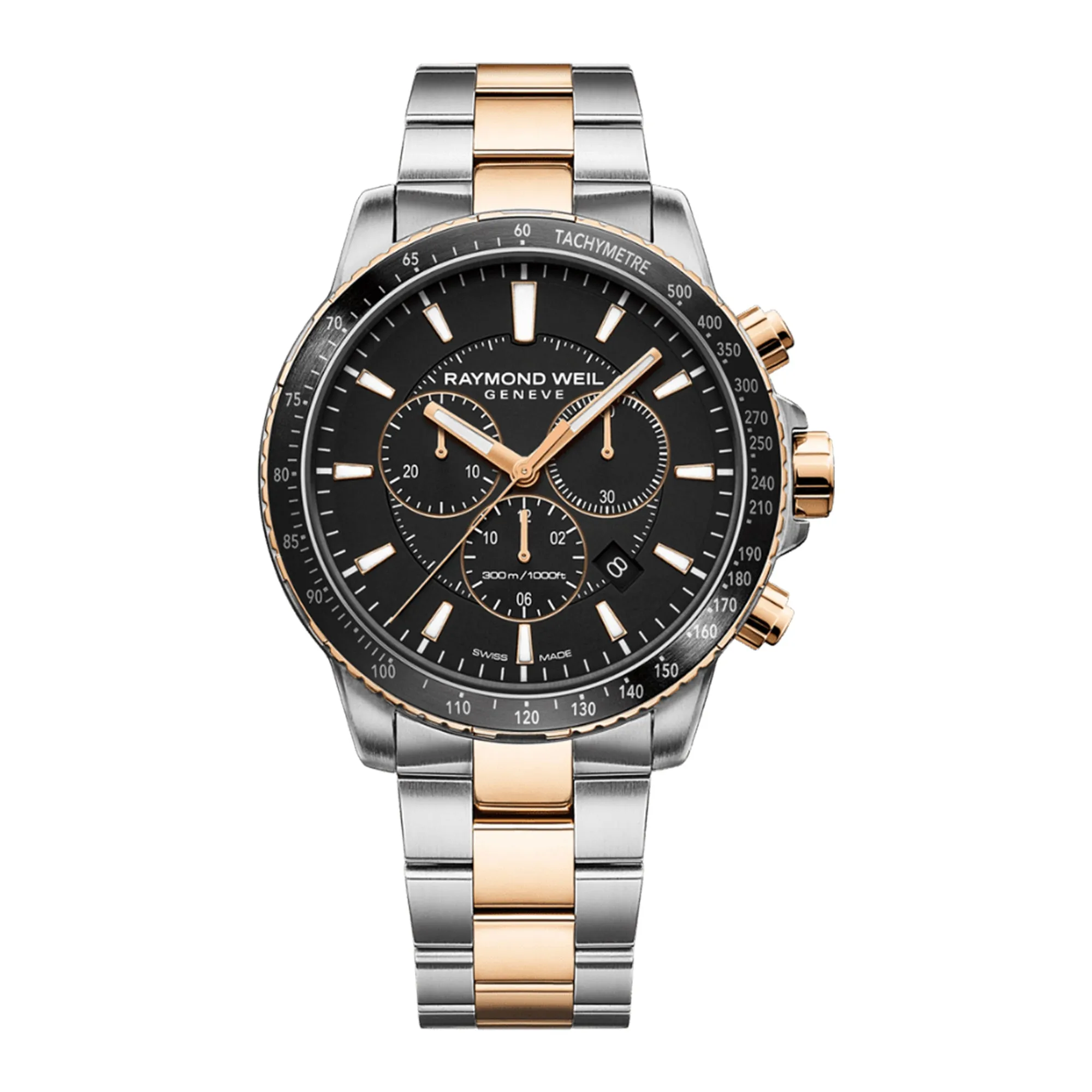 Raymond Weil Tango 300 Men's Quartz Chronograph Classic Two-Tone Rose Gold Black Dial Watch