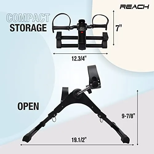 Reach Digital Pedal Exercise Machine Mini Fitness Cycle with Fixing Strap, Adjustable Resistance and LCD Display - Fits Under Desk and suitable for Light Exercise of Legs & Arms, and Physiotherapy at Home