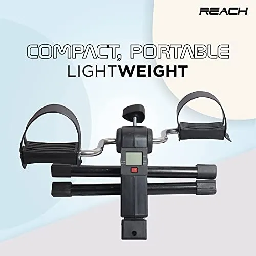 Reach Digital Pedal Exercise Machine Mini Fitness Cycle with Fixing Strap, Adjustable Resistance and LCD Display - Fits Under Desk and suitable for Light Exercise of Legs & Arms, and Physiotherapy at Home