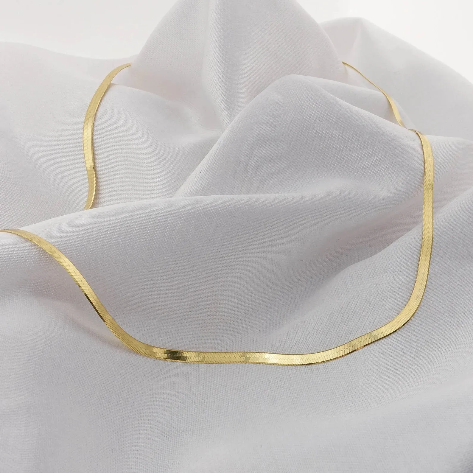 Real 14K Yellow Gold Herringbone Chain Necklace 3MM-6MM