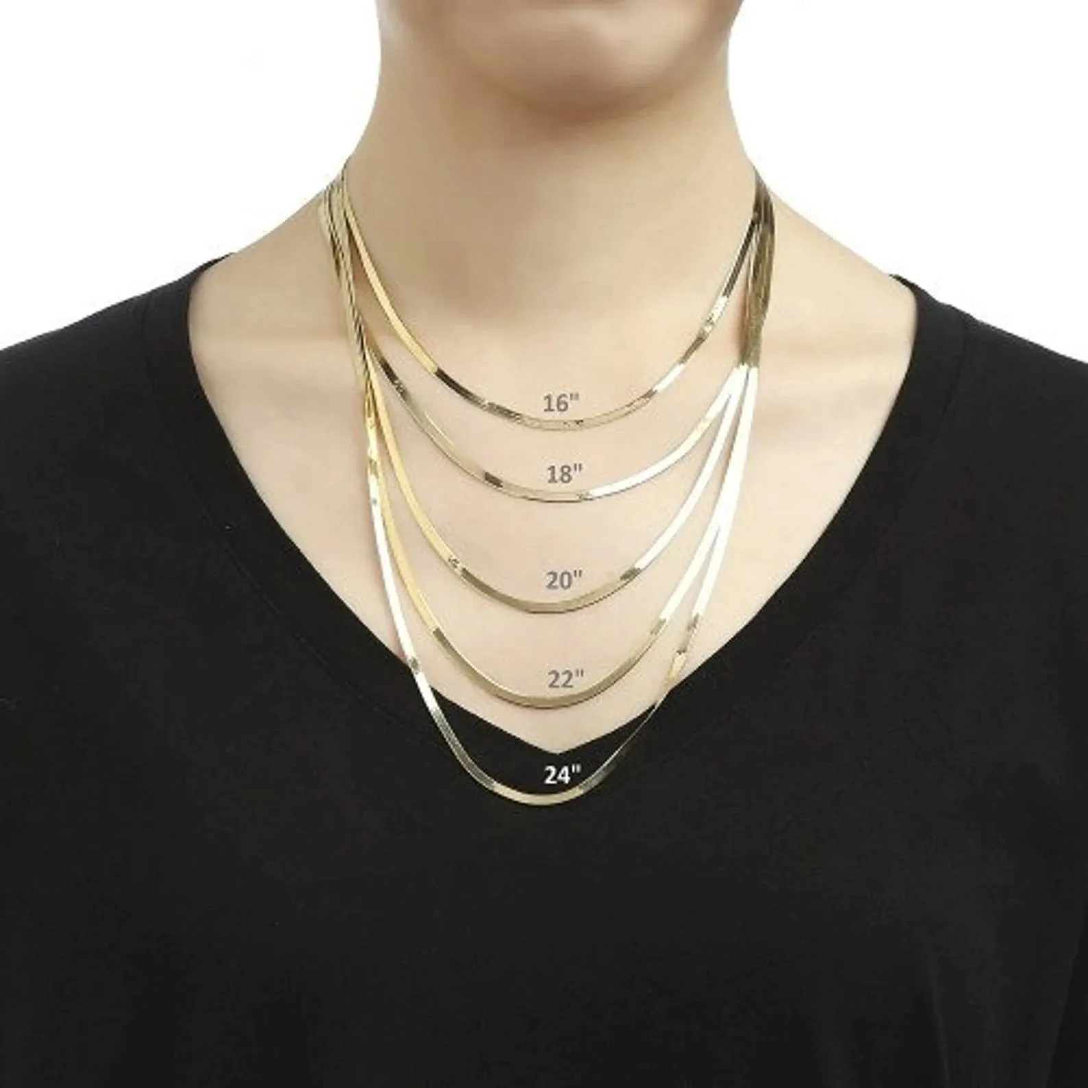 Real 14K Yellow Gold Herringbone Chain Necklace 3MM-6MM