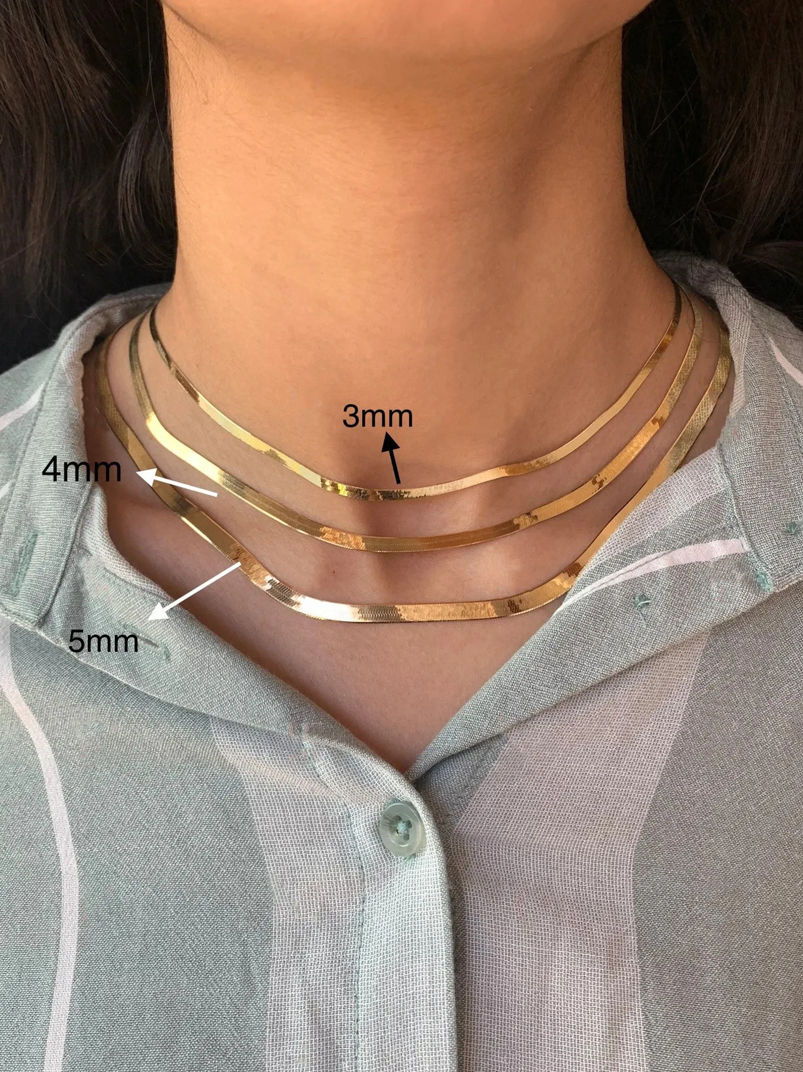 Real 14K Yellow Gold Herringbone Chain Necklace 3MM-6MM