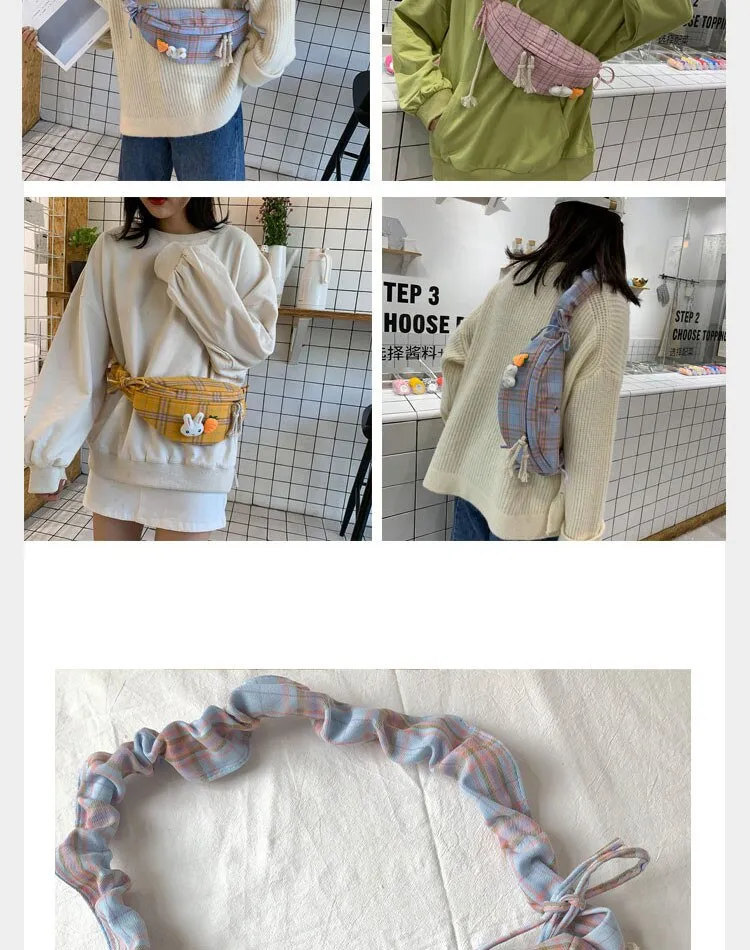 Realaiot Fashion casual Women's waist bag canvas lattice women bag Wild Simple Fresh and lovely female fanny pack yellow