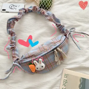 Realaiot Fashion casual Women's waist bag canvas lattice women bag Wild Simple Fresh and lovely female fanny pack yellow