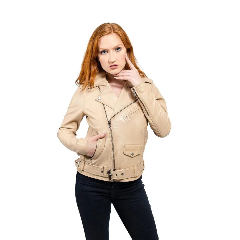 Rebel - Women's Fashion Lambskin Leather Jacket (Oil Sand)