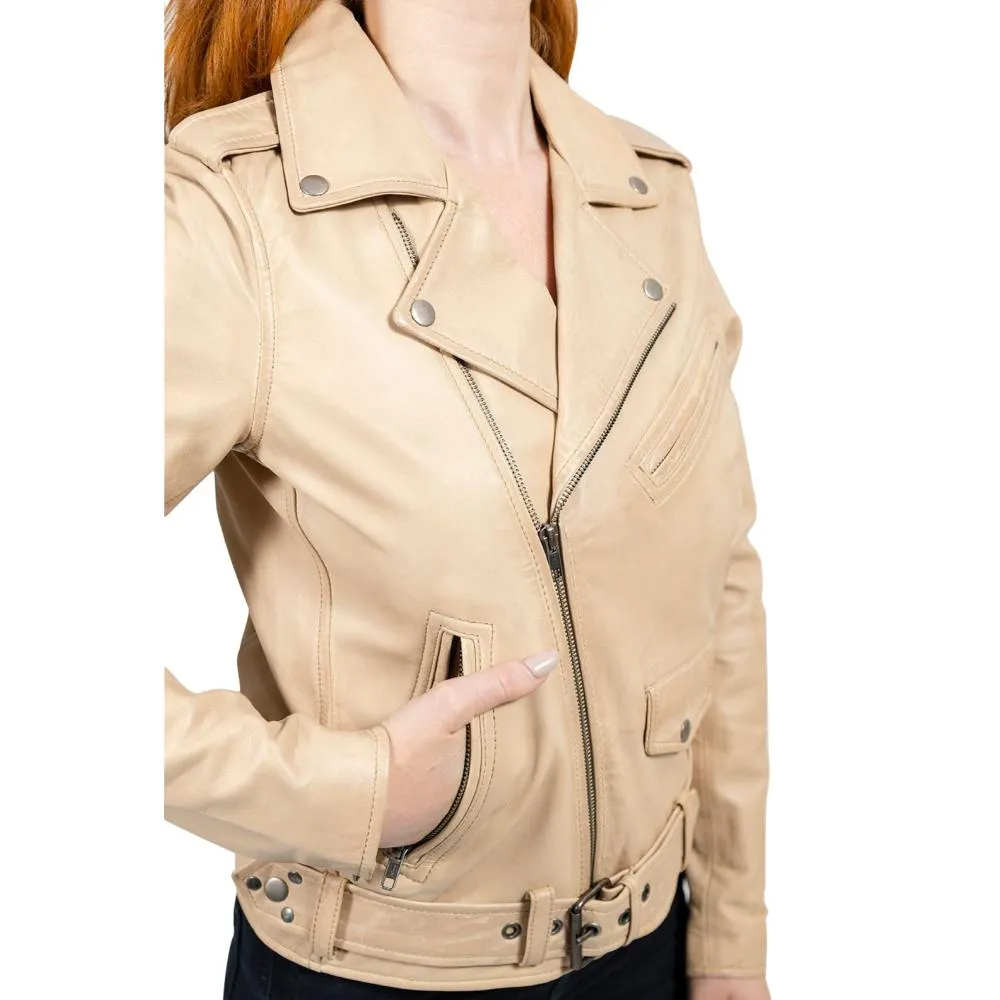 Rebel - Women's Fashion Lambskin Leather Jacket (Oil Sand)