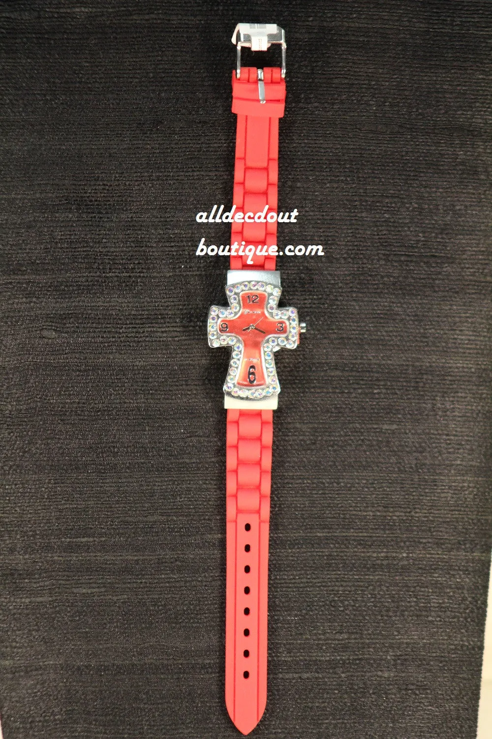 Red/Red Cross Clear Rhinestones | Silicone Band
