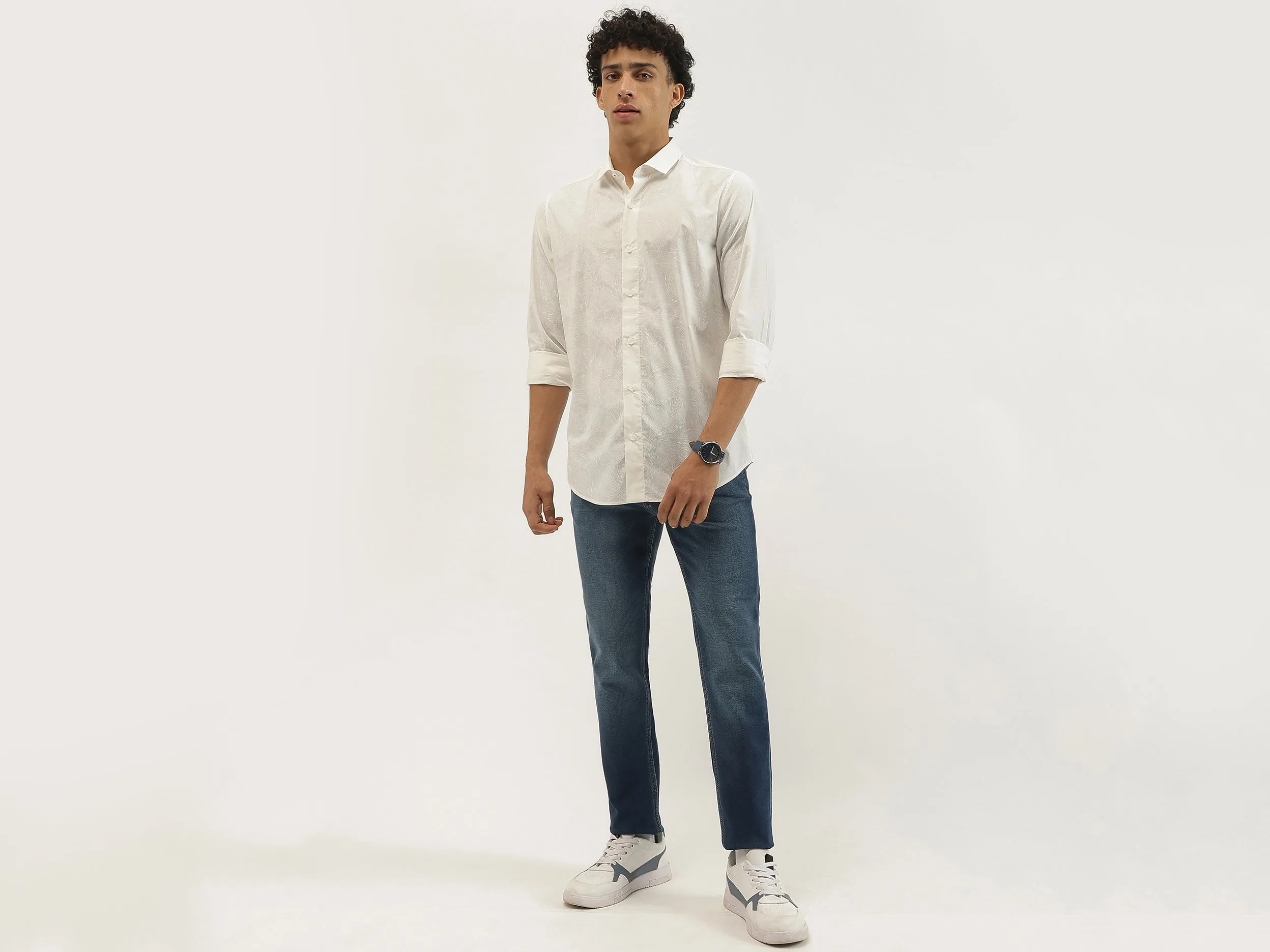 Regular Fit Spread Collar Textured Shirt