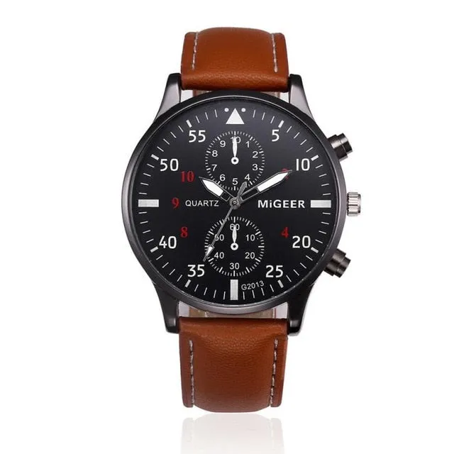 Retro Design Leather Men Top Band Wrist Watch