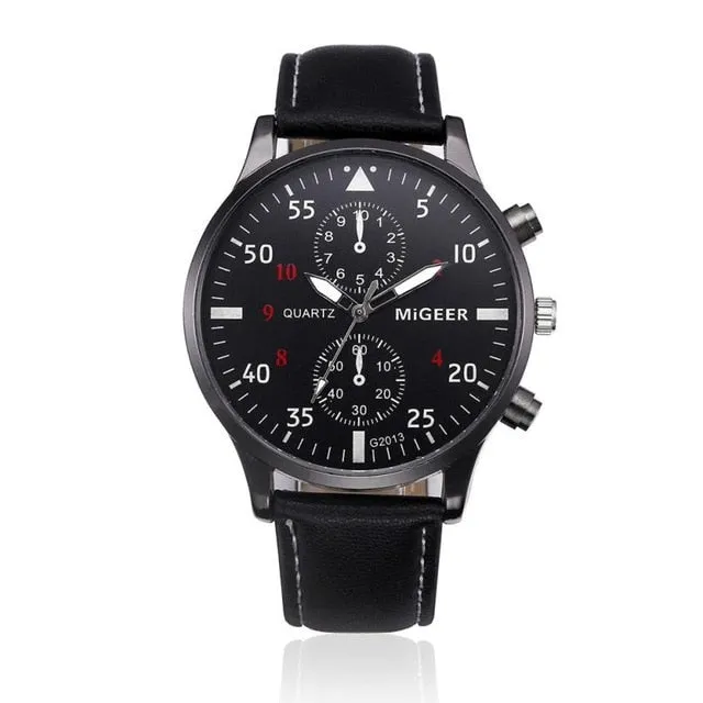 Retro Design Leather Men Top Band Wrist Watch