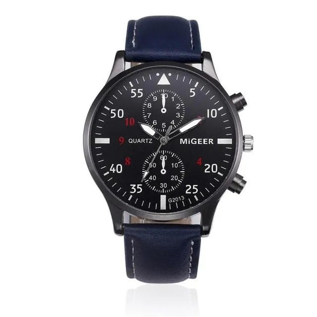 Retro Design Leather Men Top Band Wrist Watch