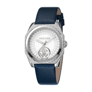 Roberto Cavalli Ladies Watch With White Dial & Blue Leather Strap