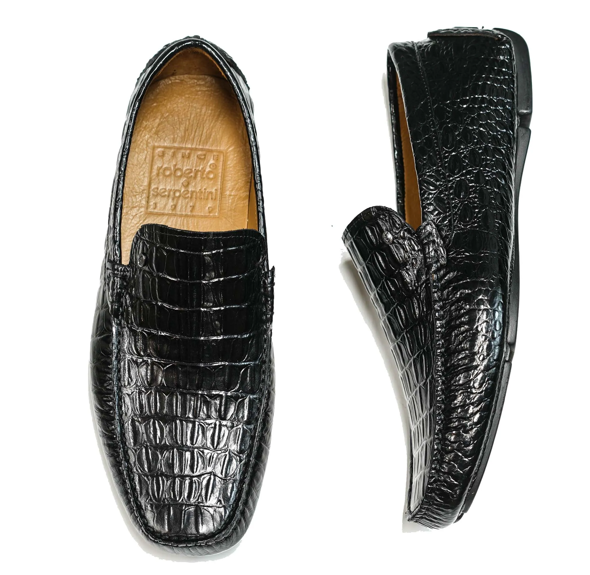 Roberto Serpentini Men's Black Cocco Leather Moccasin 1052 40% OFF