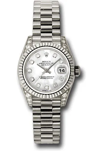 Rolex 18k president, white mother of pearl diamond dial, fluted bezel, diamond luggs model # 179239 mdp