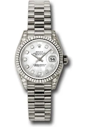 Rolex 18k president, white mother of pearl diamond dial, fluted bezel, diamond luggs model # 179239 mdp