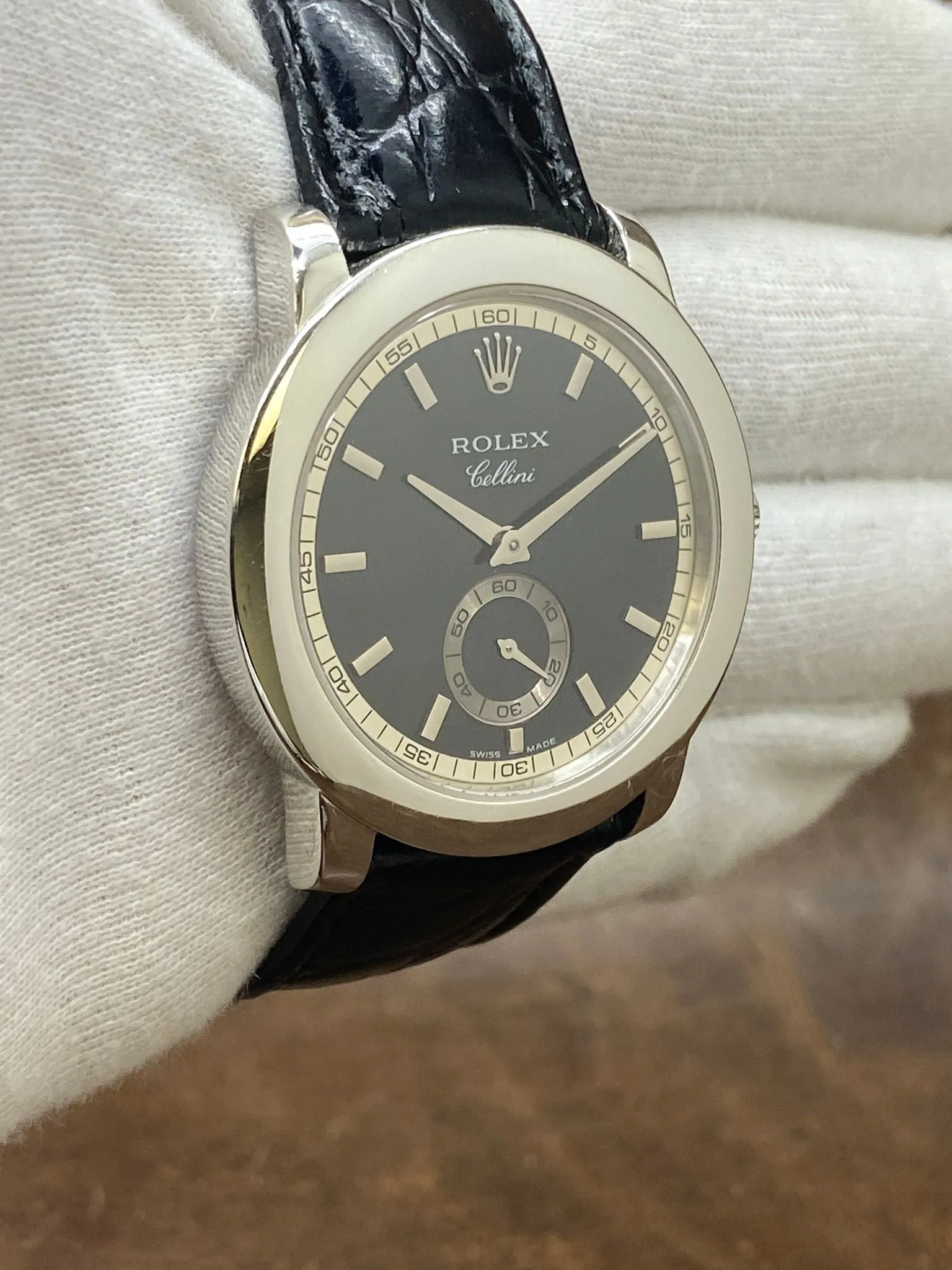 Rolex Cellini Platinum 38mm 5241 Black Dial Hand Wind Watch