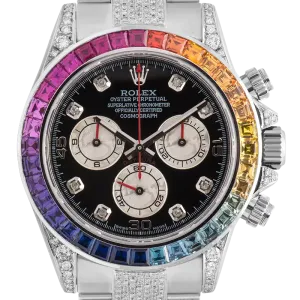 Rolex Cosmograph Daytona in Steel Diamond Set with Rainbow Diamond Bezel 116520