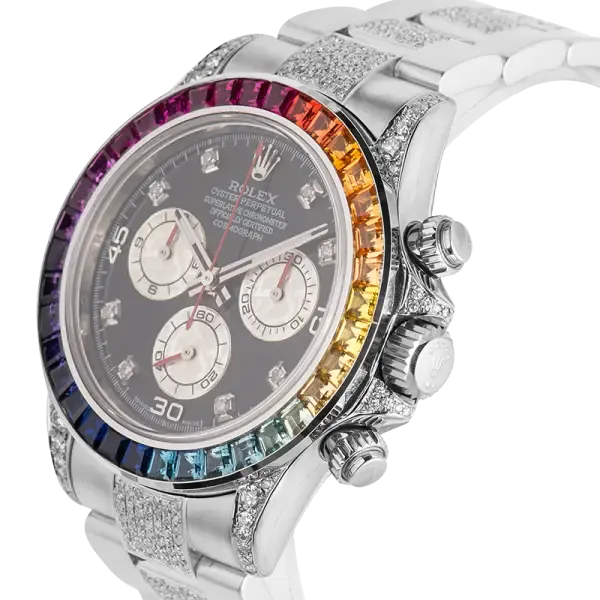 Rolex Cosmograph Daytona in Steel Diamond Set with Rainbow Diamond Bezel 116520
