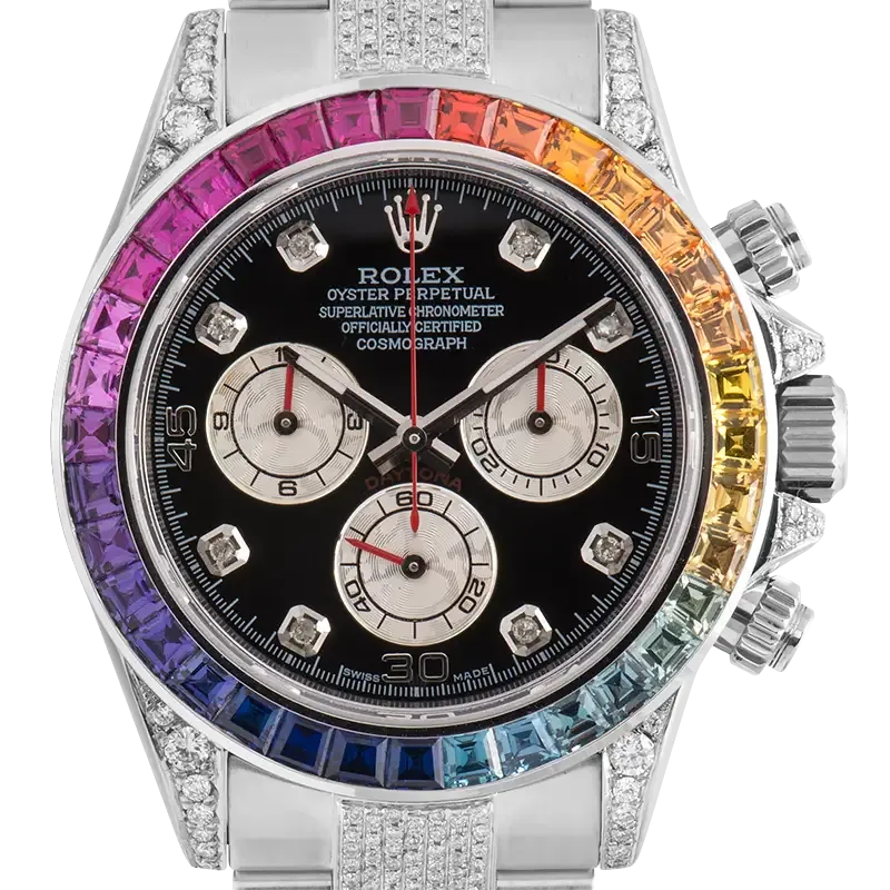 Rolex Cosmograph Daytona in Steel Diamond Set with Rainbow Diamond Bezel 116520
