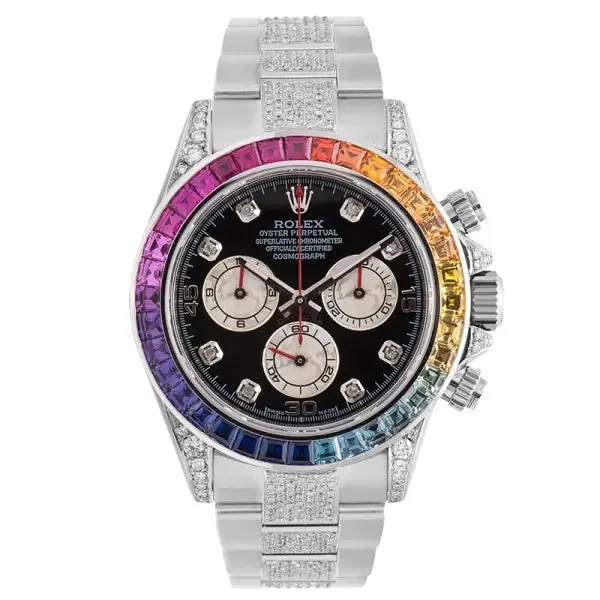 Rolex Cosmograph Daytona in Steel Diamond Set with Rainbow Diamond Bezel 116520