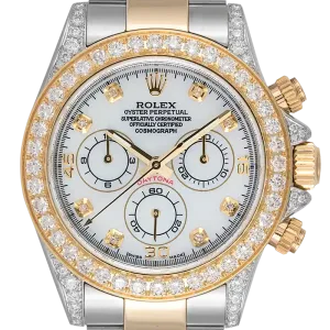 Rolex Cosmograph Daytona Steel/Yellow Gold Custom Diamond Set White MOP Dial 116523