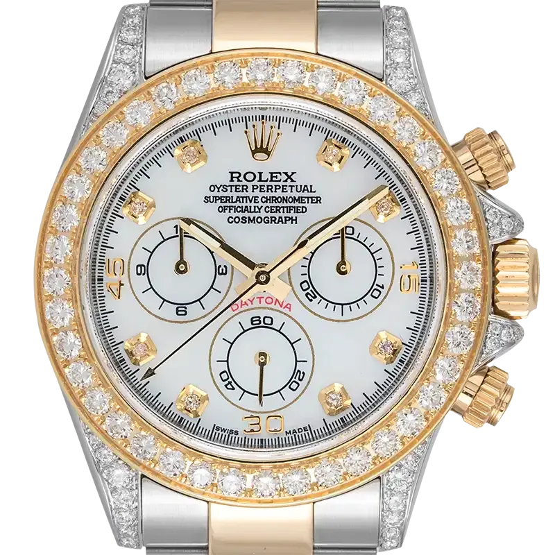Rolex Cosmograph Daytona Steel/Yellow Gold Custom Diamond Set White MOP Dial 116523