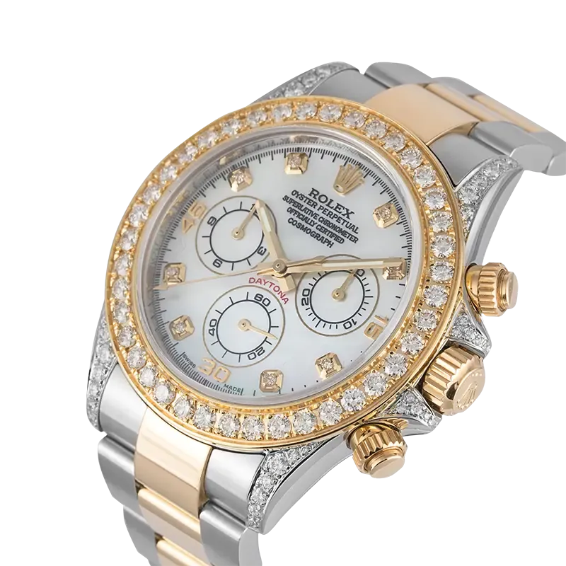 Rolex Cosmograph Daytona Steel/Yellow Gold Custom Diamond Set White MOP Dial 116523