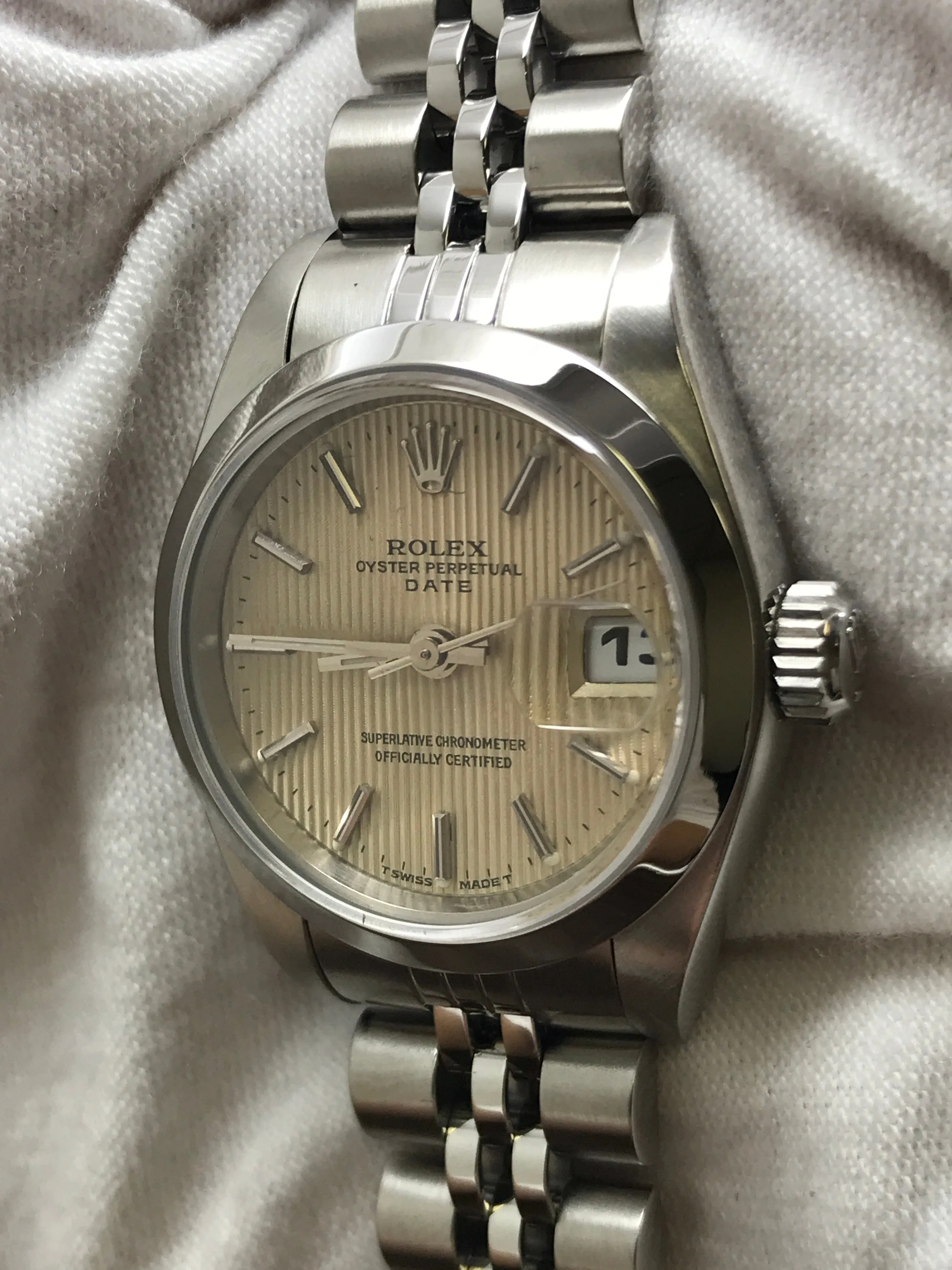 Rolex Date 26mm 69160 Silver Tapestry Dial Automatic Women's Watch