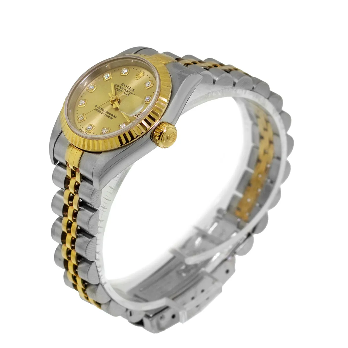 Rolex Datejust 26mm Yellow Gold Steel Champagne Diamond Dial & Fluted Bezel 69173