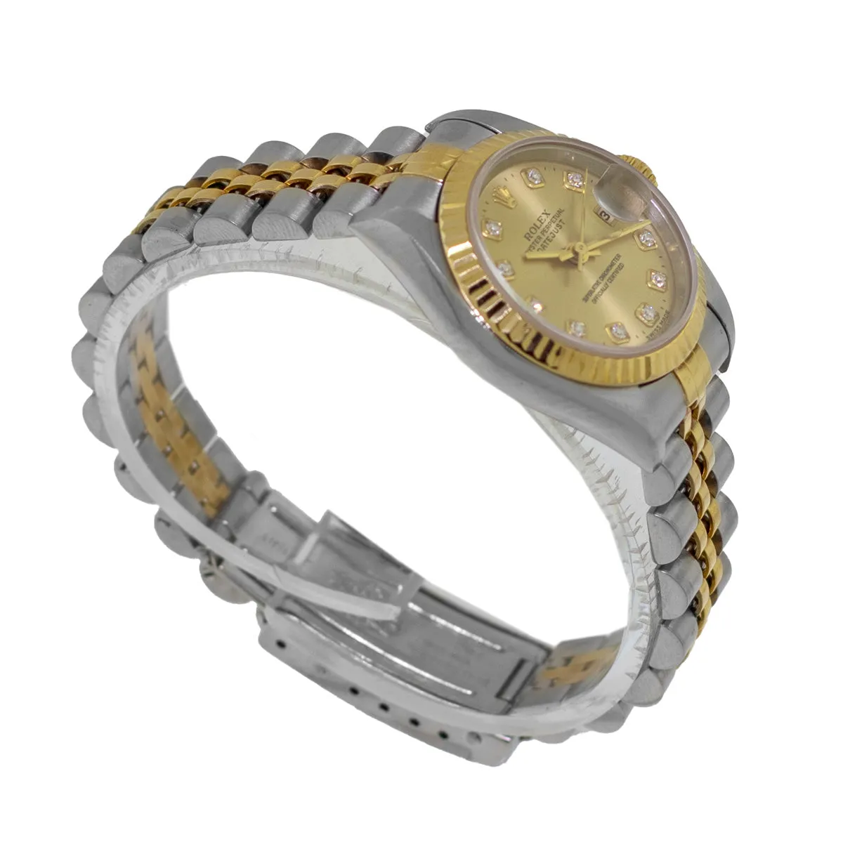 Rolex Datejust 26mm Yellow Gold Steel Champagne Diamond Dial & Fluted Bezel 69173