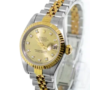 Rolex Datejust 26mm Yellow Gold Steel Champagne Diamond Dial & Fluted Bezel 69173