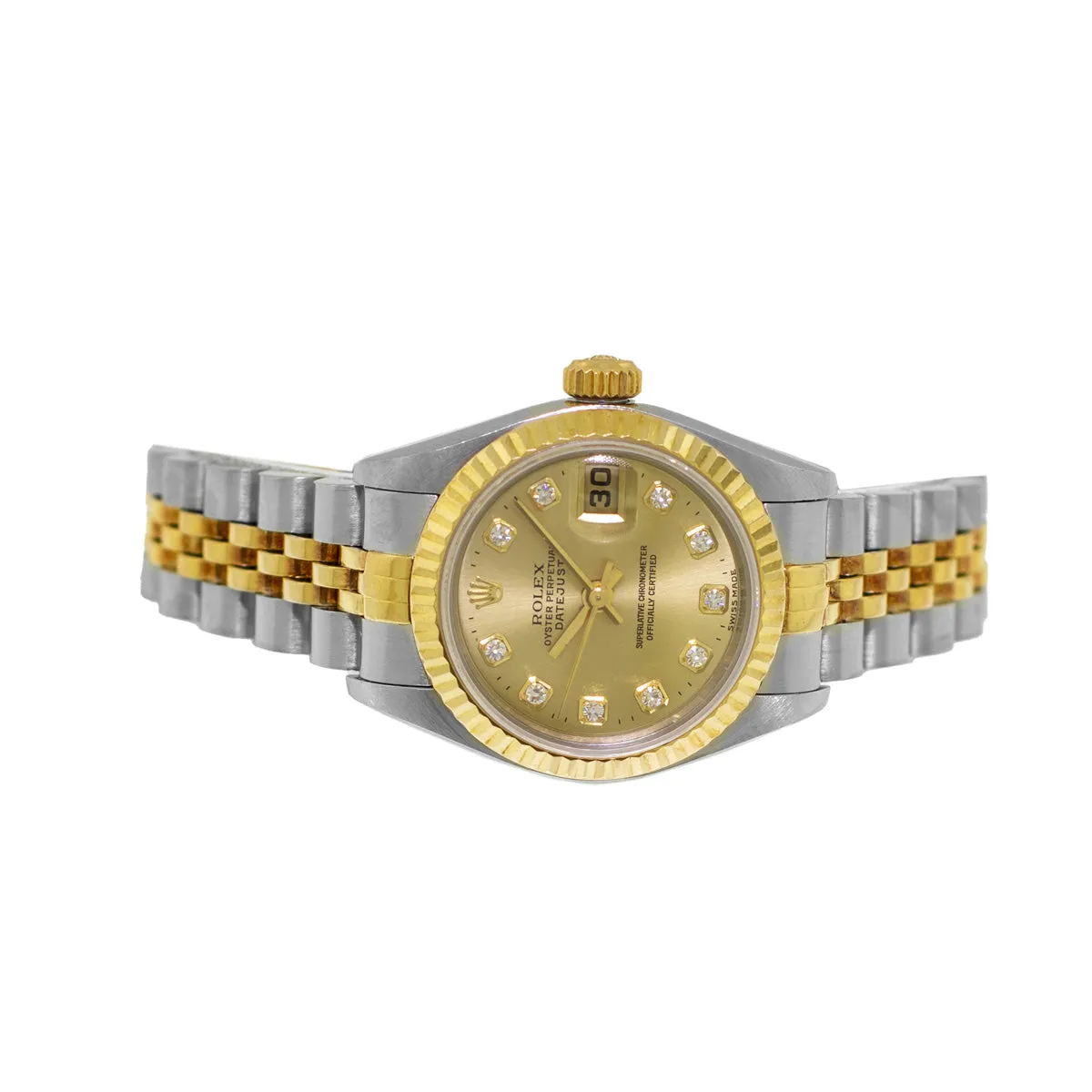 Rolex Datejust 26mm Yellow Gold Steel Champagne Diamond Dial & Fluted Bezel 69173