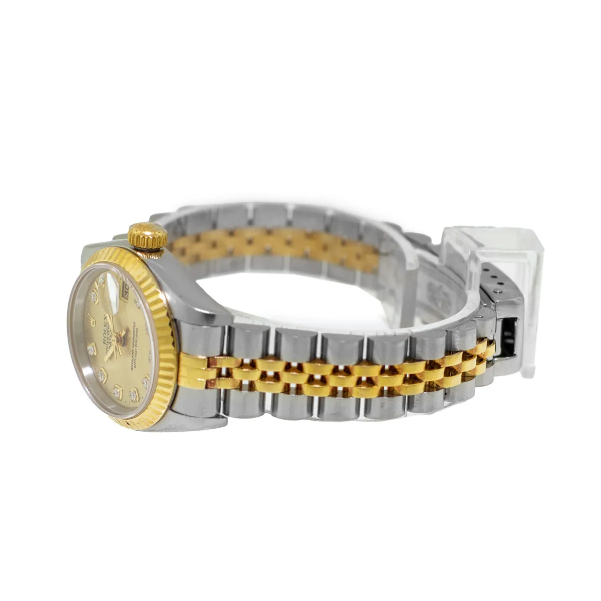 Rolex Datejust 26mm Yellow Gold Steel Champagne Diamond Dial & Fluted Bezel 69173