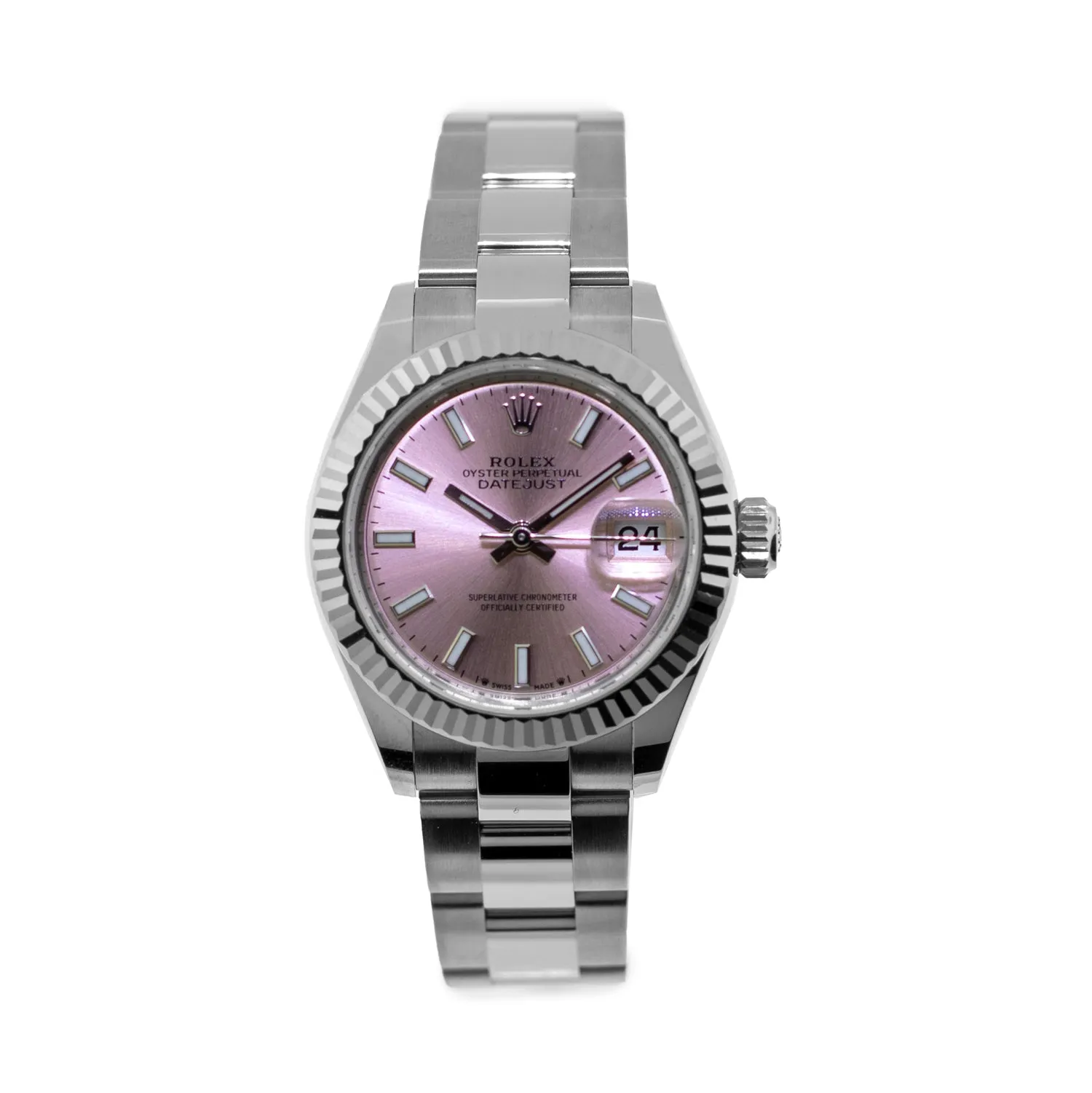 Rolex Datejust 28mm White Gold & Steel Pink Index Dial & Fluted Bezel 279174