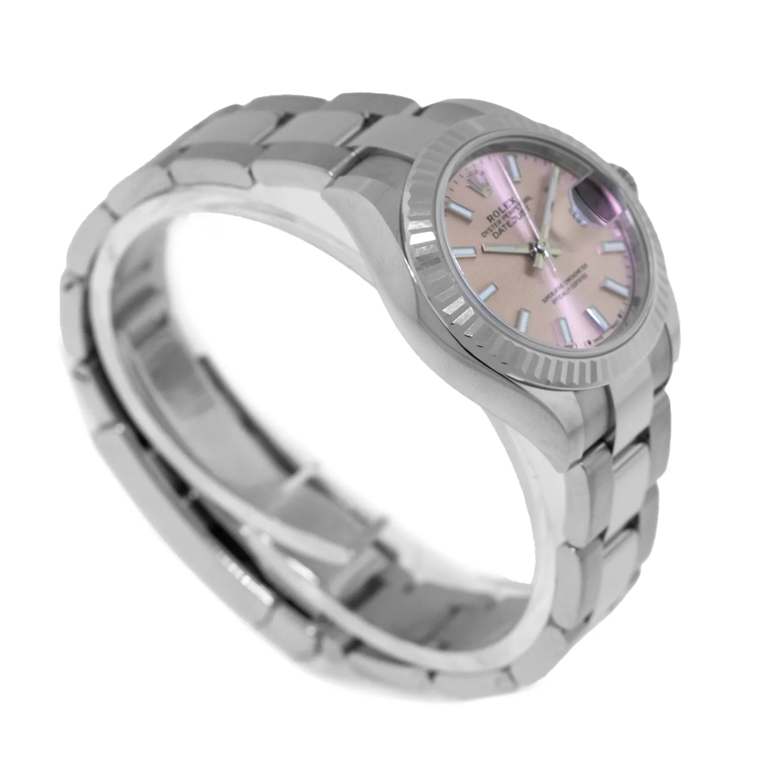 Rolex Datejust 28mm White Gold & Steel Pink Index Dial & Fluted Bezel 279174