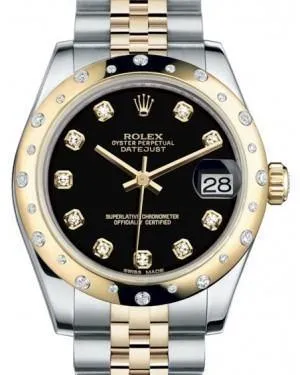 Rolex Datejust 31 Lady Midsize Yellow Gold/Steel Black Diamond Dial & Diamond Set Domed Bezel Jubilee Bracelet 178343